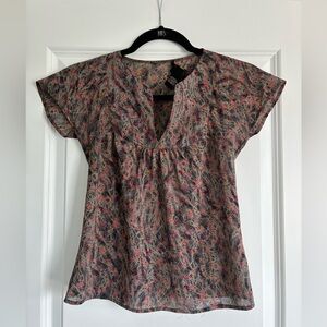 BCBGMaxAzria Y2K Floral Sheer Babydoll Blouse